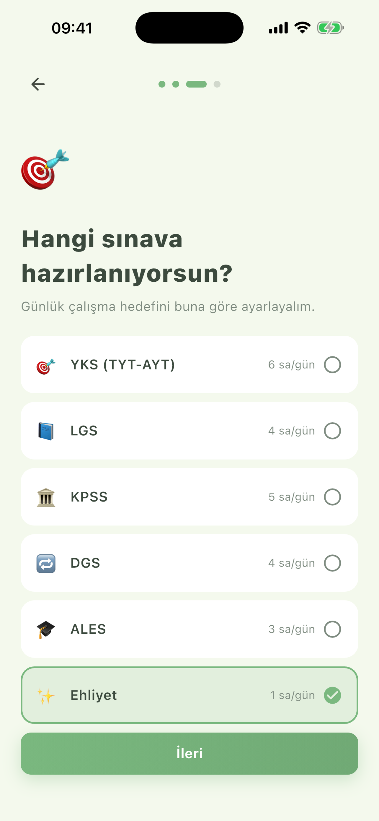 Exam selection: YKS, LGS, KPSS, DGS, ALES and driving licence
